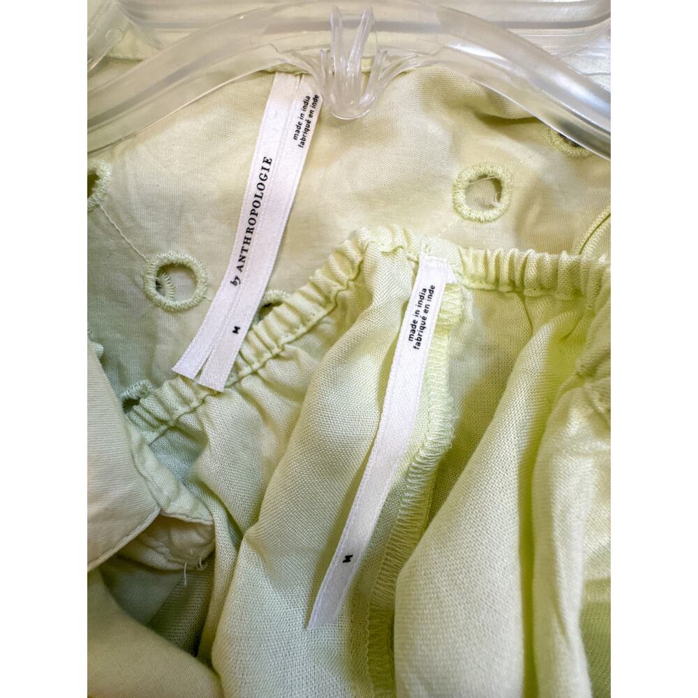 Anthro Eyelet Shirt Dress Green Cutout Mini Dress Button Front Cotton Size M - Picture 4 of 13